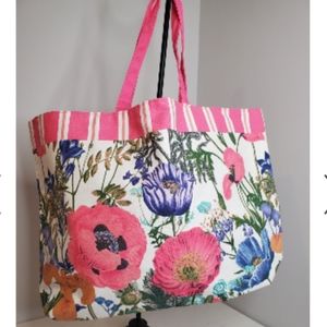 💖Estee Lauder Soft Knit Pink Floral Large Make up Bag Travel Tote